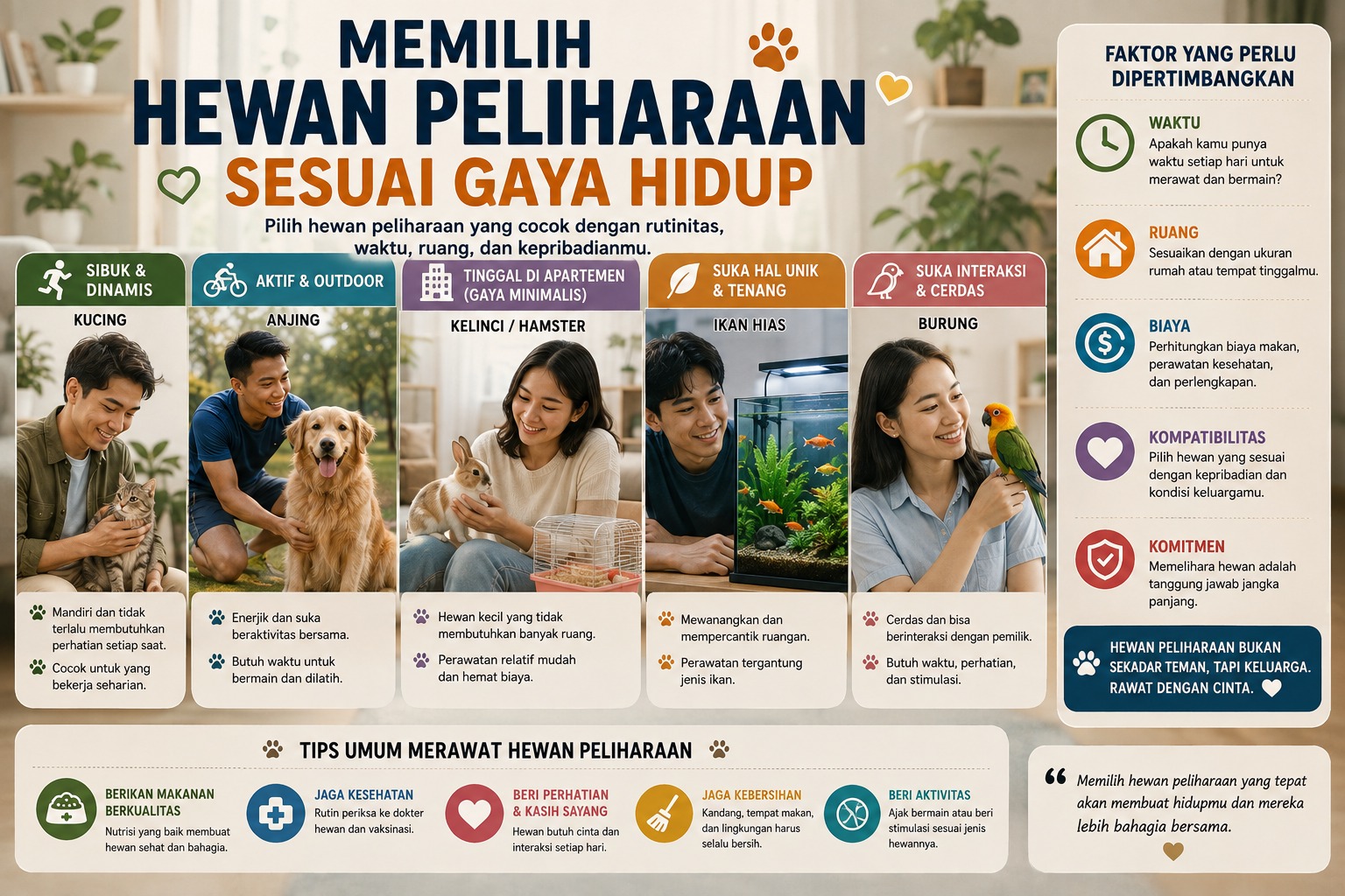 Memilih Hewan Peliharaan Sesuai Gaya Hidup
